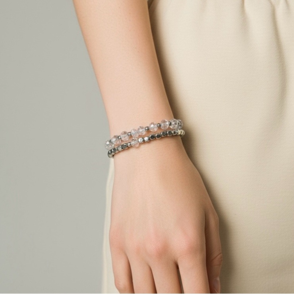 Elegant Silver and Gray Beaded Bracelet and transparent (set) NEW